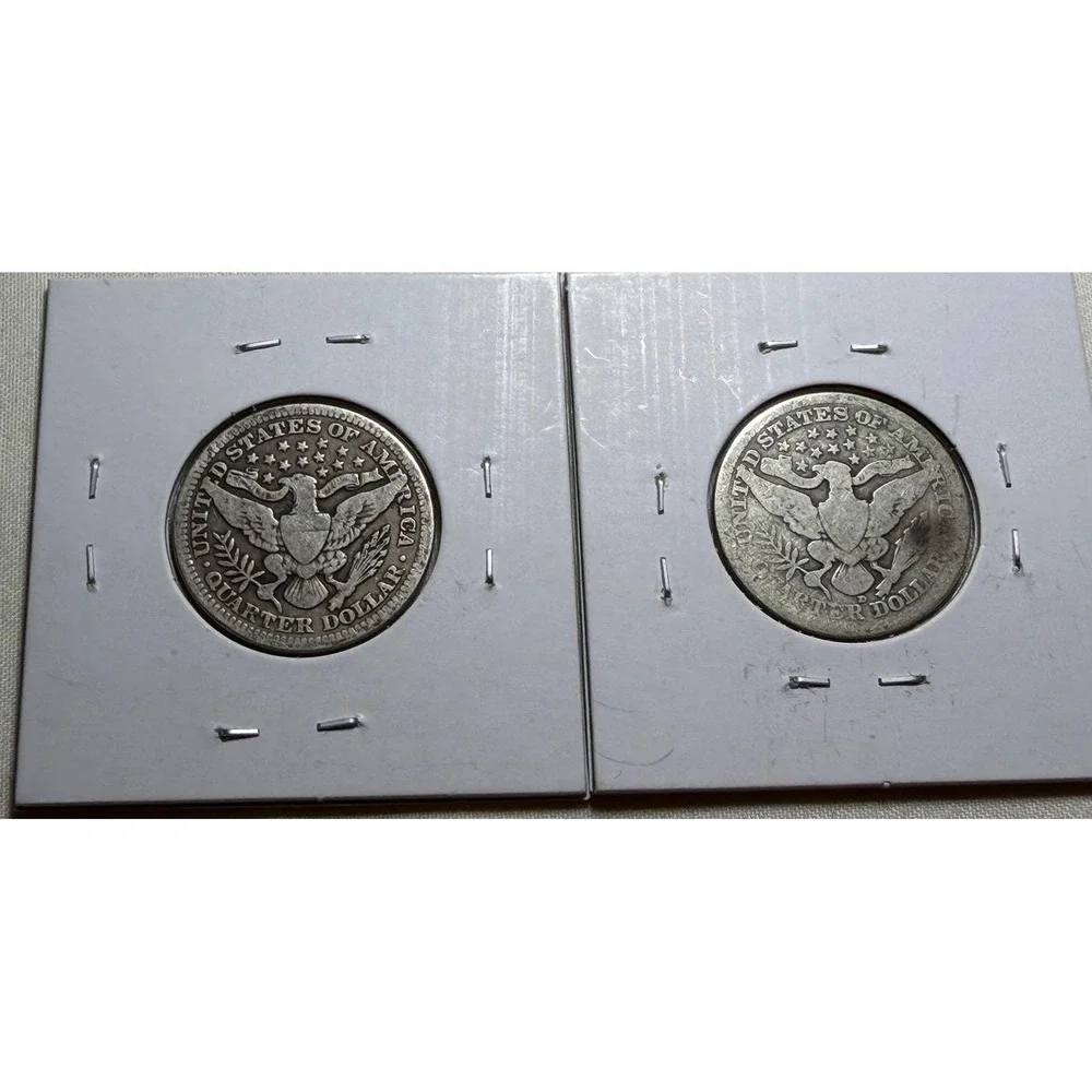 1914 & 1916-D Barber Quarter‎ Dollar US Silver Coin Lot 2pc 90% Silver Junk S140